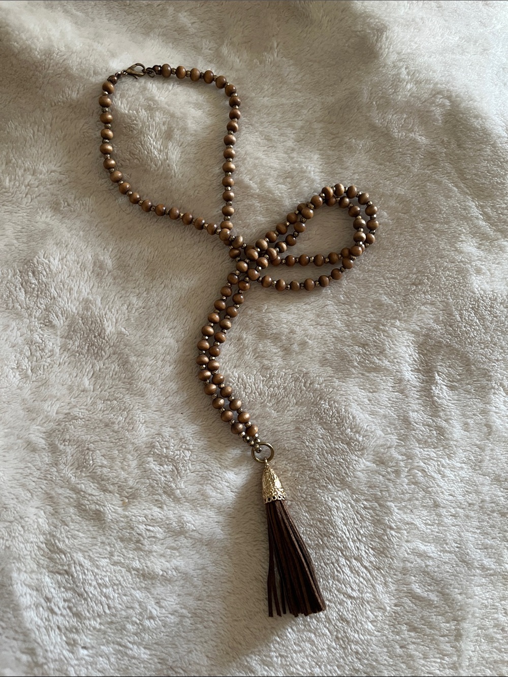 Long Brown Beaded Tassel Necklace